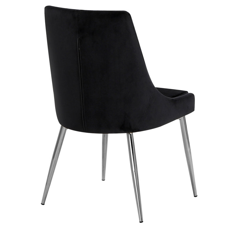 Karina Velvet Upholstered Dining Chair, Black Velvet, Chrome