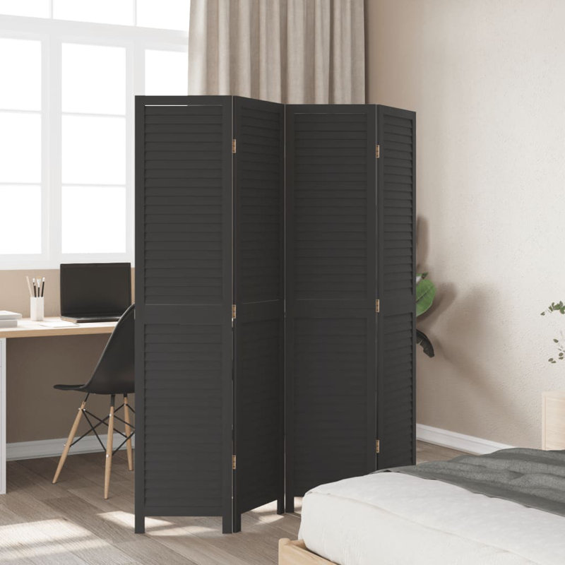 Paravent en bois massif 4 panneaux Paulownia, H 70,9 po x l 57,1 po x P 0,63 po, Noir, noir, noir, noir