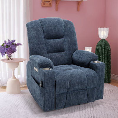 Chemika 34.25"W Chenille Power Liftable Heated Recliner, Remote, USB Port