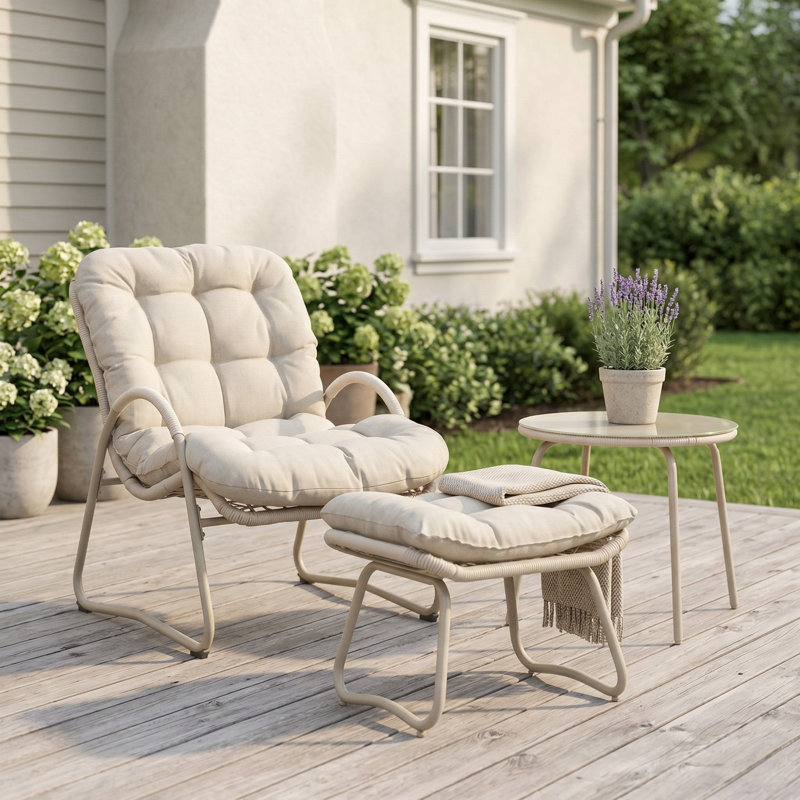 Ensemble de chaises longues en corde tissée 3 pièces avec repose-pieds et table d'appoint
