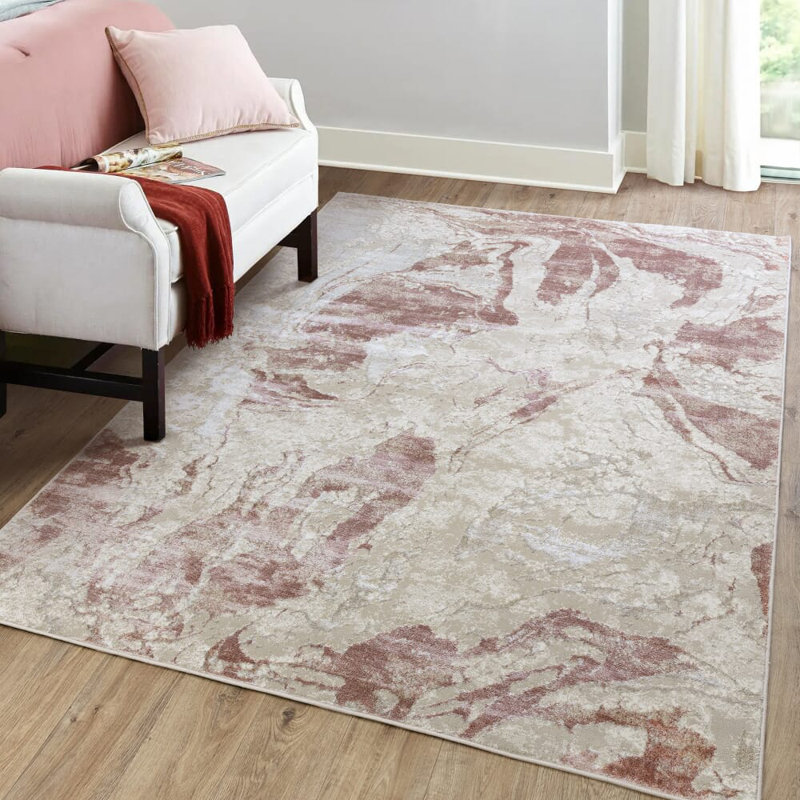 Anandita Abstract Pink/Beige/Cream Area Rug, Rectangle 80 x 140 cm