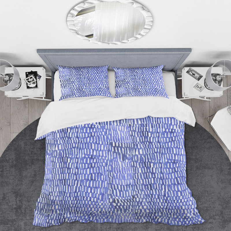 Blue Weaved Japanese Grid - Ensemble de housse de couette moderne - Microfibre de polyester