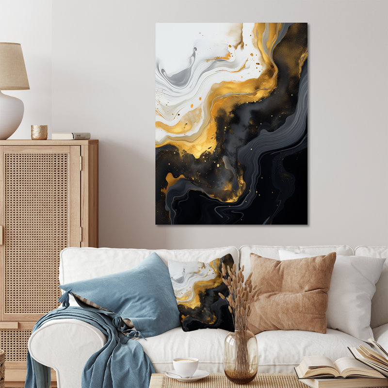 Gold And Black Marble Essence III - Marble Wall Decor, 20" H x 12" W x 1" D
