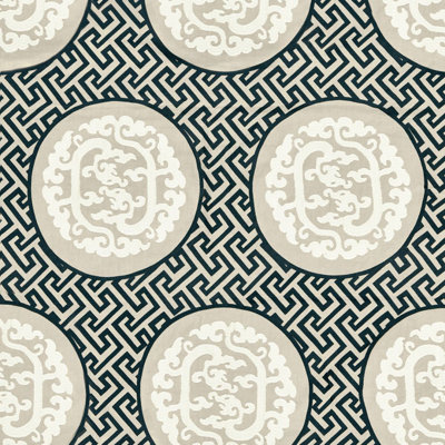Chinois Chic Dragon's Fret Embroidery Fabric