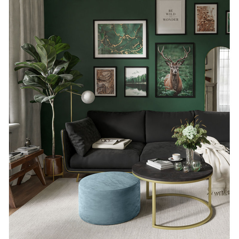 Aayliah Frame Coffee Table, Dark Concrete/Light Blue