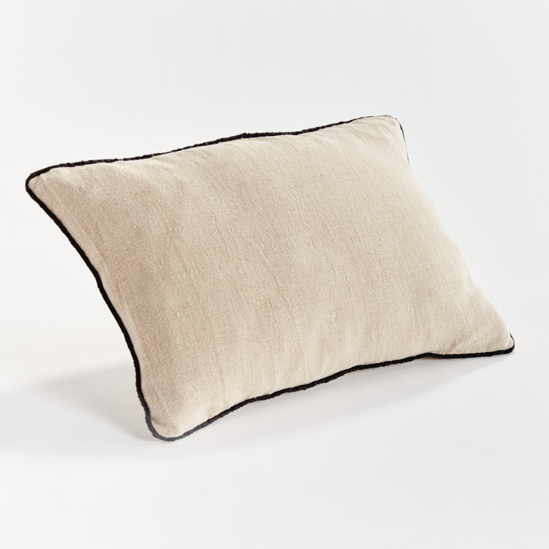 Elias Linen Rectangular Pillow Cover & Insert, Flax/Black, Rectangular 14"H x 20"W