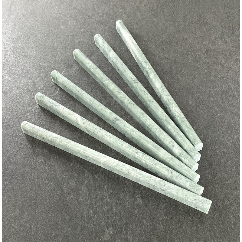 12" X 0.5" Marble Pencil Liner Tile Trim, Ming Green