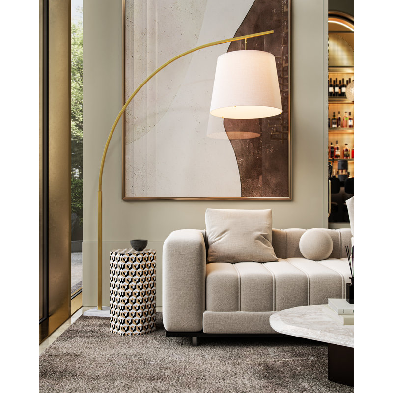 Arched Floor Lamp, Antique Brass/White