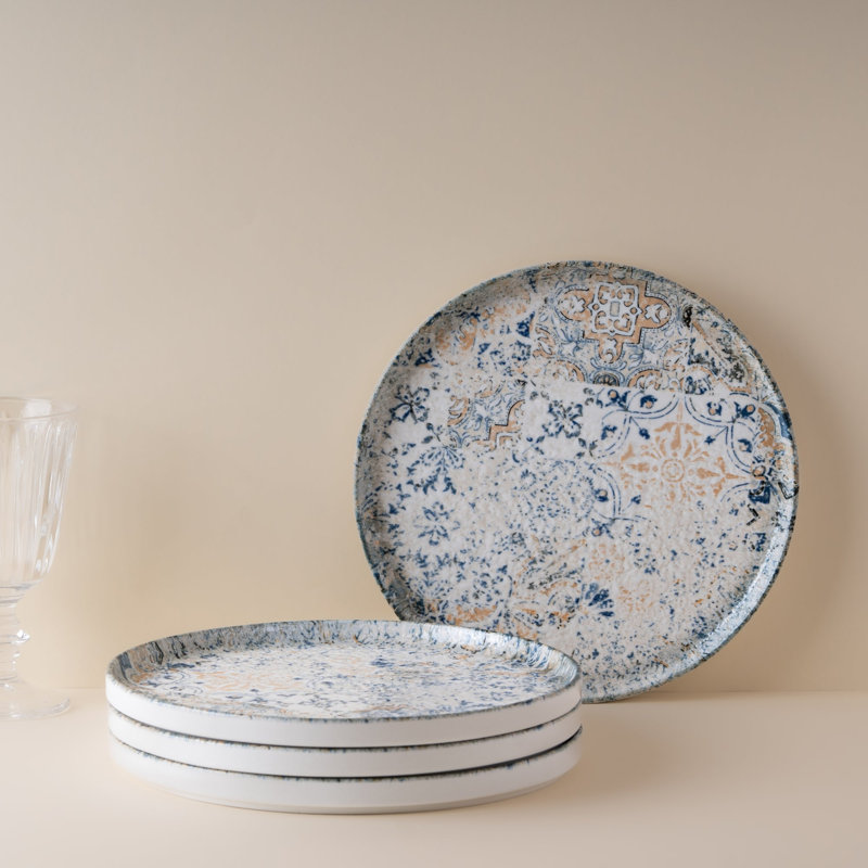 Assiette empilable Cruise-Palma en porcelaine de qualité supérieure à bord court, 9.8x9.8x0.75"