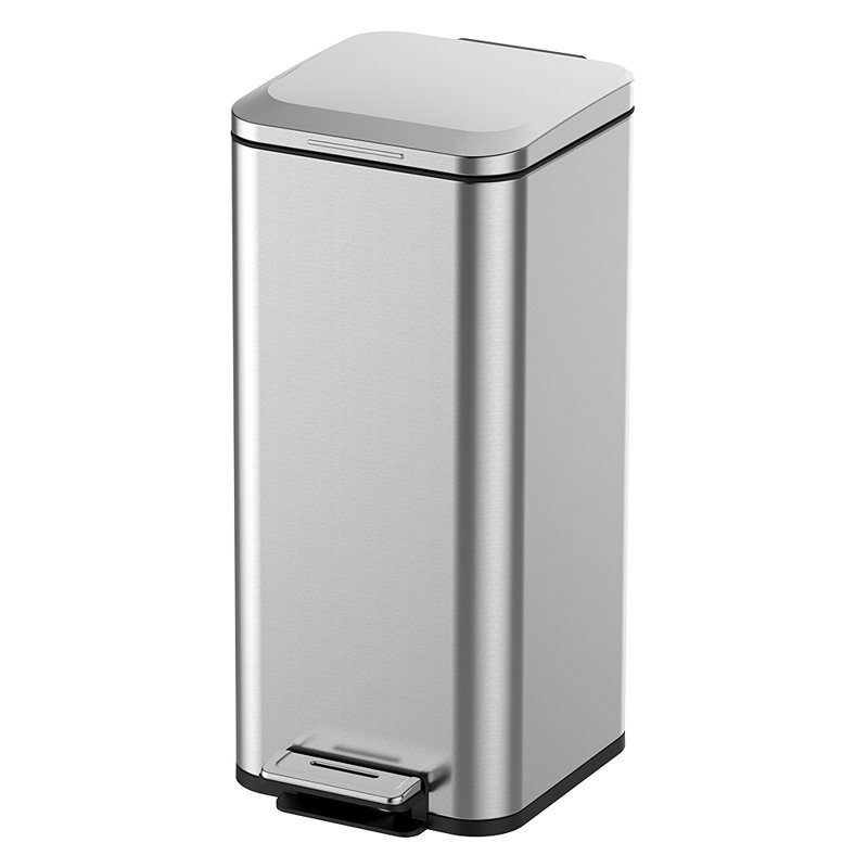 Poubelle à pédale rectangulaire 8 gallons / 30 L avec couvercle à fermeture douce et seau intérieur, Silver