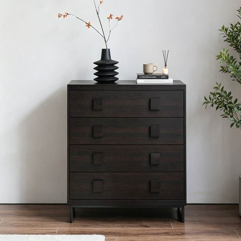 Armoire d'entrée vintage à quatre tiroirs Mid-Century, H 39,4 po x l 31,5 po x P 15,7 po