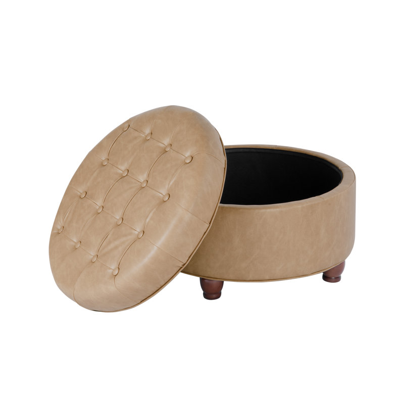 Lona Faux Leather Ottoman, Lona Tan Faux Leather 