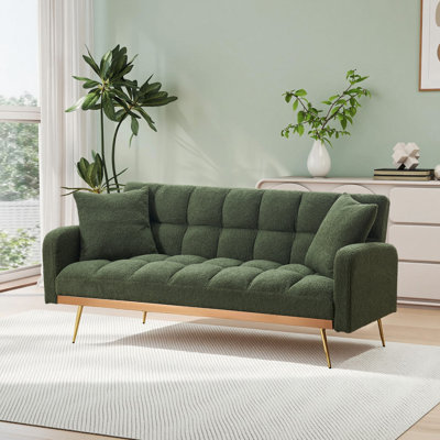 69"Classic Teddy Fabric Upholstered Convertible Futon Sofa Bed with 2 Throw Pillows