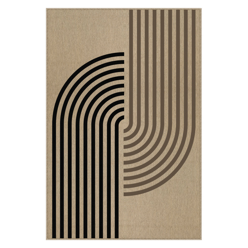 Machine Washable Geometric Striped Area Rug in Black/Brown, Rectangle 8' x 10'