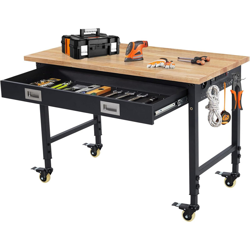 Établi réglable 48 po pour le garage, table de travail robuste avec tiroir