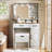 Farmhouse Makeup Vanity Desk with Mirror and Lights, 3 Lighting Modes, Vanity Set with Stool, Dressing Table with Adjustable Shelves,2 Drawers and Side Cabinet for Bedroom