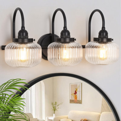 3-Light Vanity Light Spherical Glass Bathroom Wall Sconces