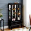 Vitrine lumineuse avec portes vitrées et tablettes réglables Vitrine vitrée 2 portes avec lumières DEL Finition et tiroir noir pour la décoration intérieure et le rangement