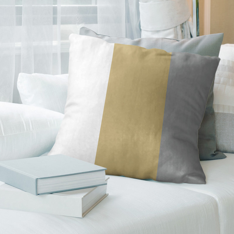 Coussin en suède Colorado, 18 po x 18 po, Blanc / Or / Gris