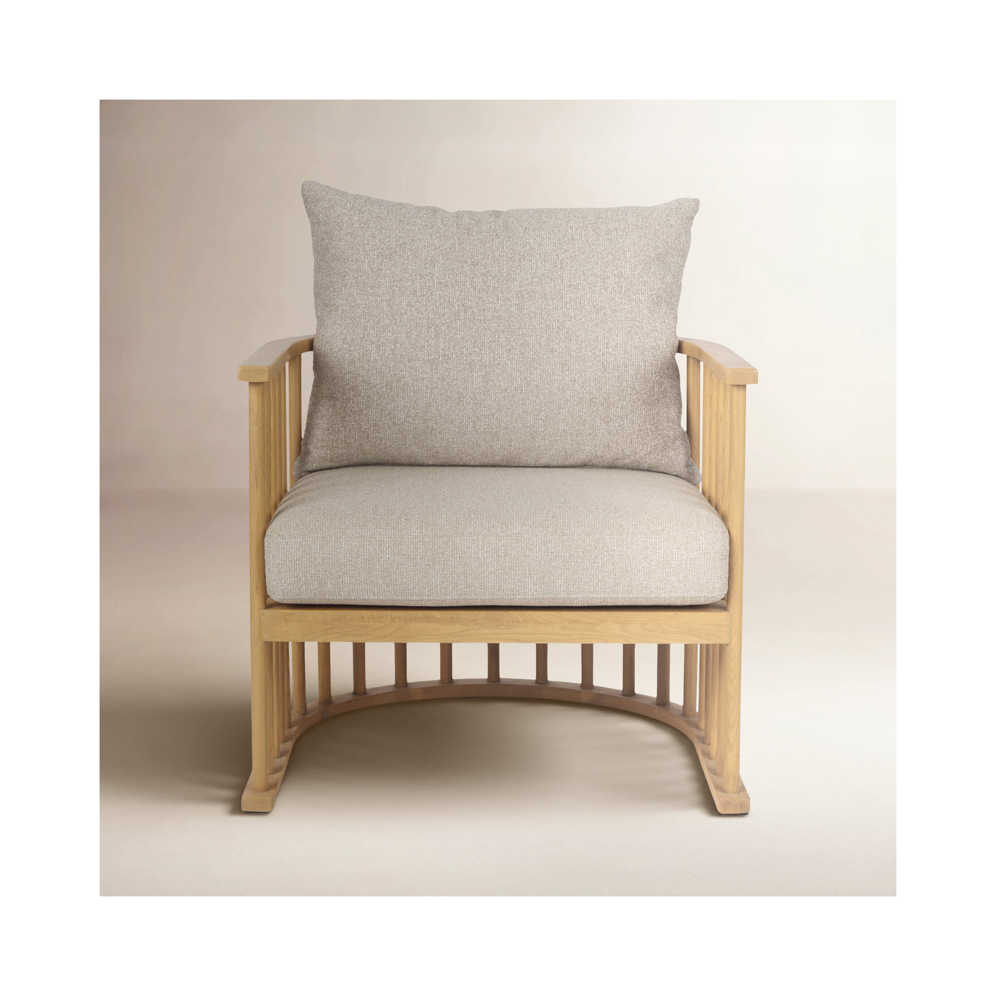 Kathy Upholstered Barrel Chair, Light Brown, Beige Cotton Twill