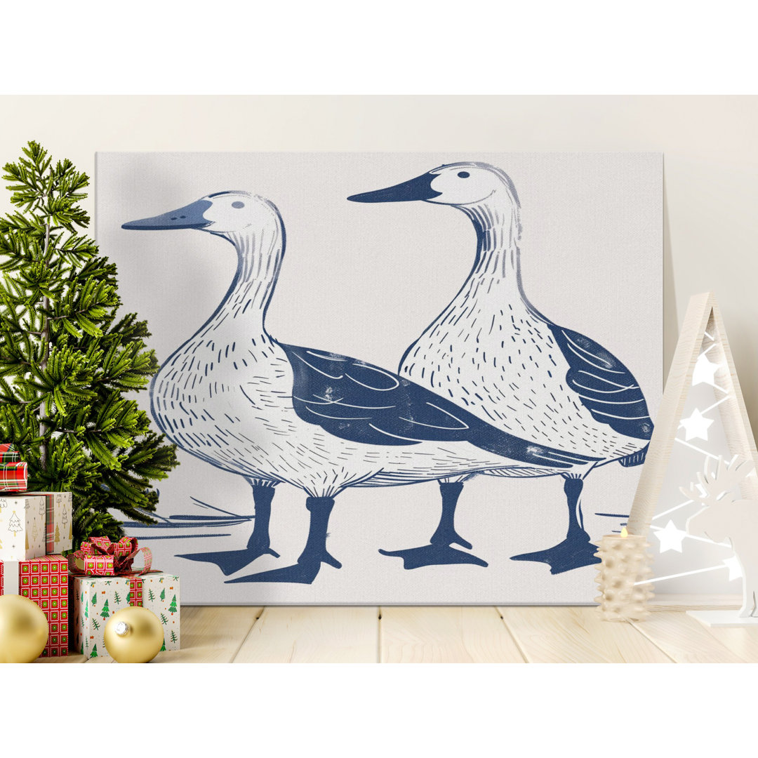 Navy Geese Textured Canvas Print