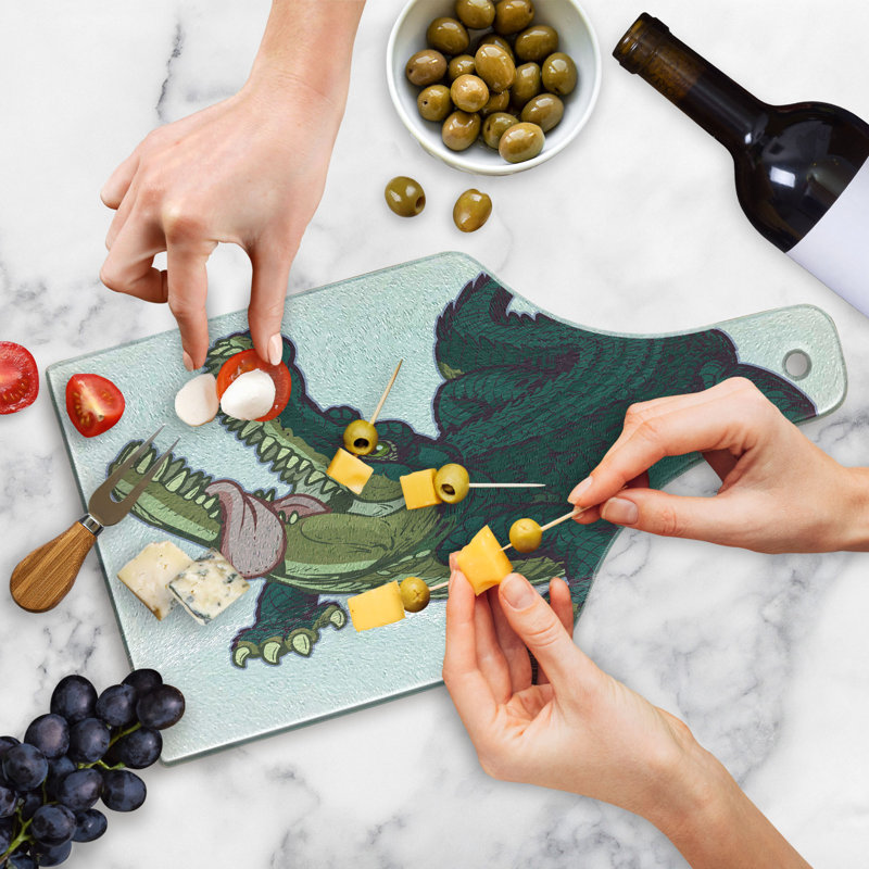 Ambesonne Crocodile Tempered Glass Cutting Board Graphical Wild Alligator Multicolor