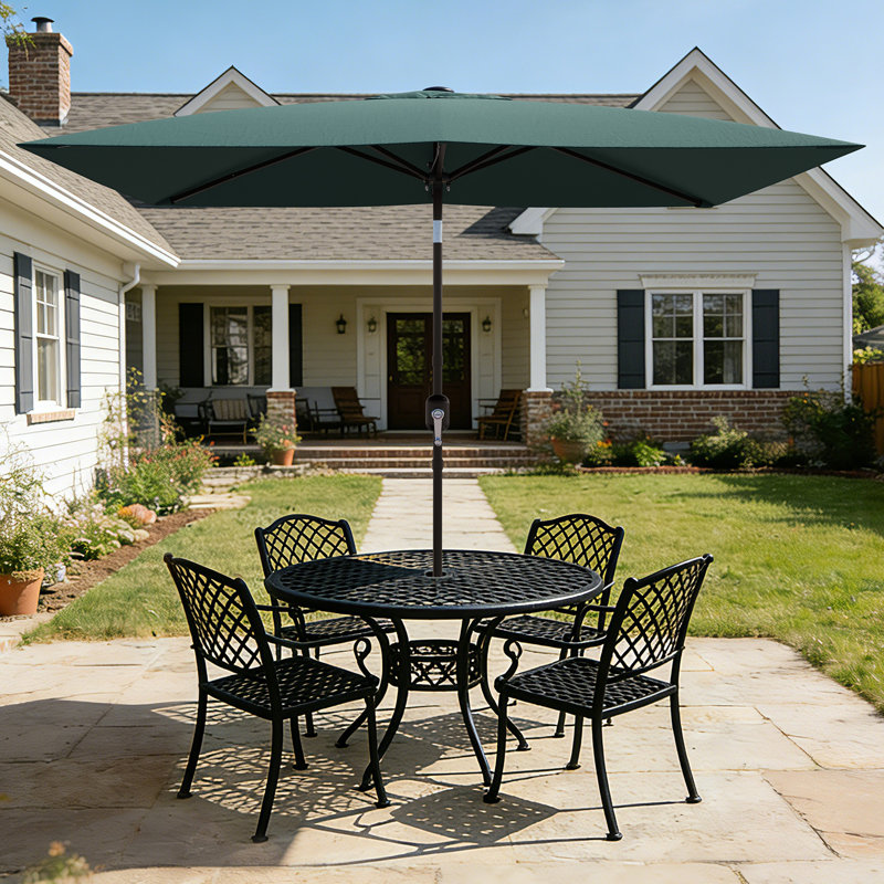 Parasol de patio rectangulaire 10 x 6,5 pi avec manivelle et inclinaison, parasol de table d'extérieur avec 6 nervures et auvent ventilé pour terrasse de jardin