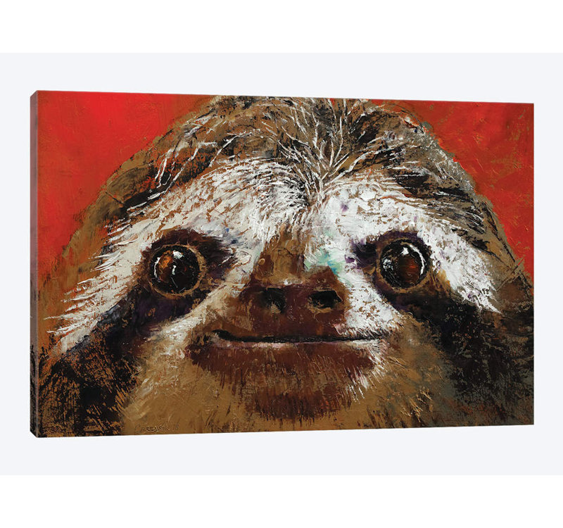 «Sloth», reproduction sur toile, H 16 po x l 24 po x P 1 po, Papier beaux-arts encadré noir, Blanc