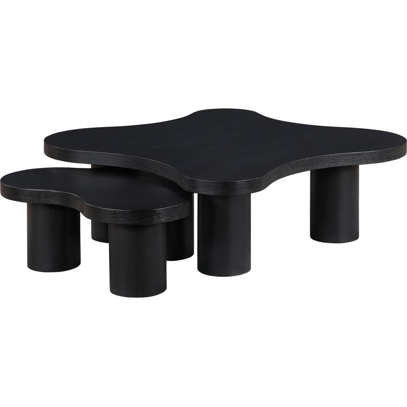 Placage de chêne Cove et bois massif 2 pièces Table basse, Noir