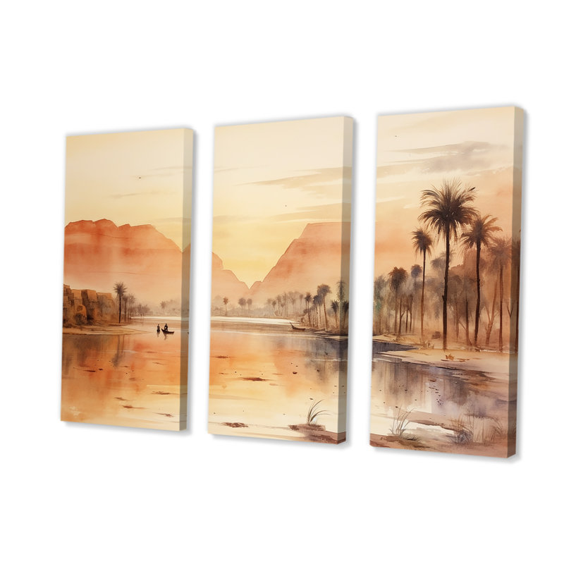 Ancienne rivière égyptienne, paysage - Égypte, art mural, Toile tendue, H 32 po x l 48 po x P 1 po