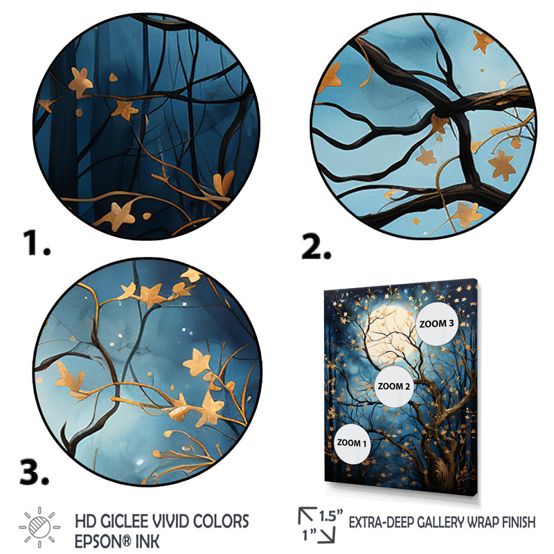 Arbre au clair de lune Silhouette I - paysage, impression d'art mural, Cadre photo noir, H 20 po x l 12 po x P 1 po