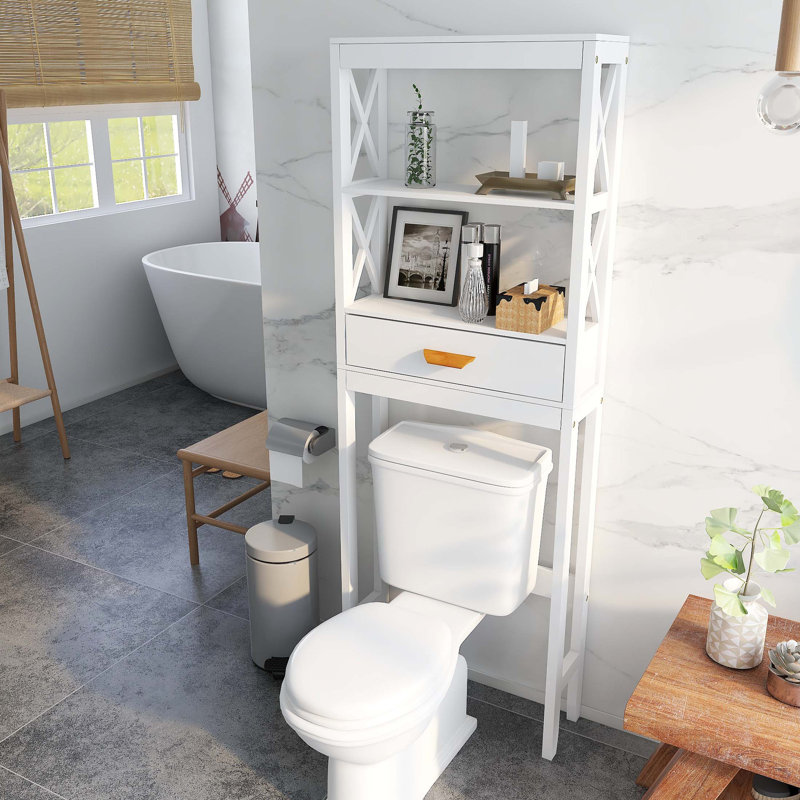 Armoire de rangement au-dessus de la toilette blanche avec un tiroir et 2 tablettes