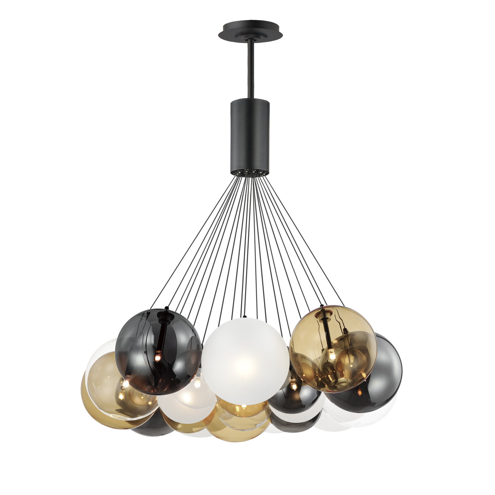 Alikee 20 Light Glass Steel Dimmable Pendant, White/Smoke/Amber, Matte Black