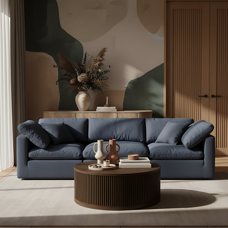Table basse Madera en placage de chêne et bois massif avec roulettes, Brun noyer