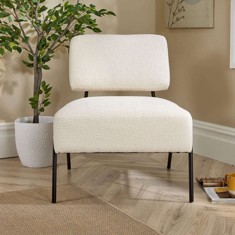 Autiana Boucle Upholstered Occasional Accent Slipper Chair, Cream