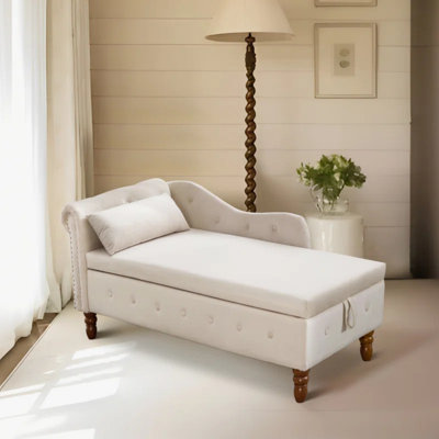 Chaise longue en velours avec accoudoirs roulés