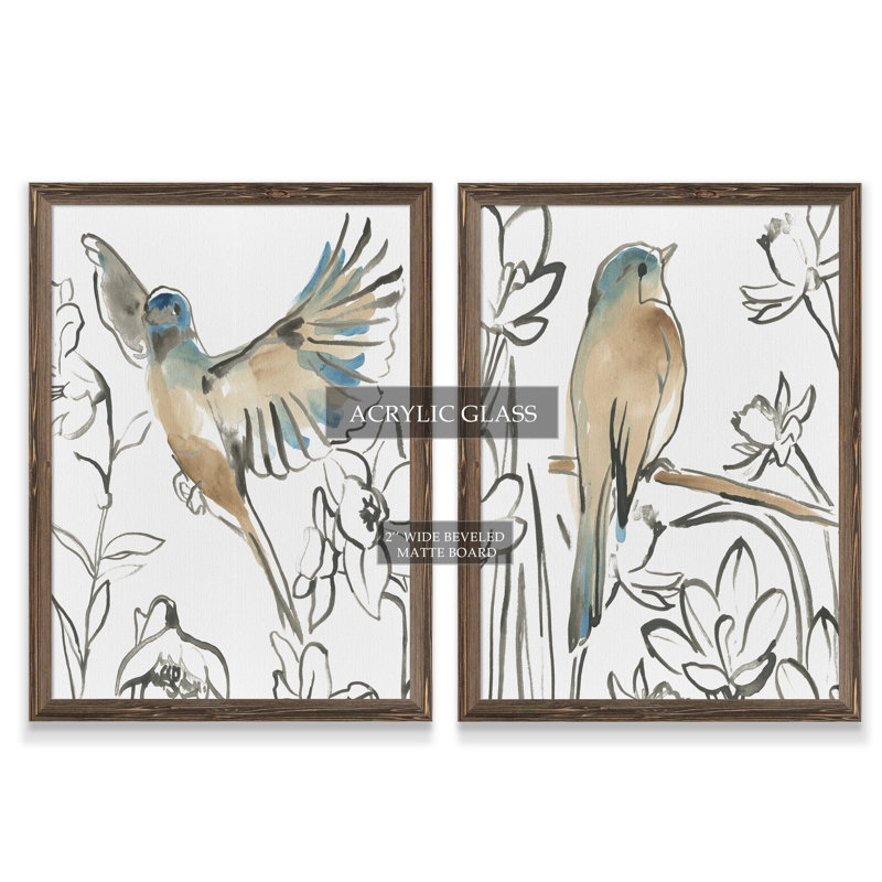 «Songbird Meadow III» par Vincent Van Gogh - ensemble de 2 cadres photo, H 20 po x l 17 po, Toile encadrée, Érable
