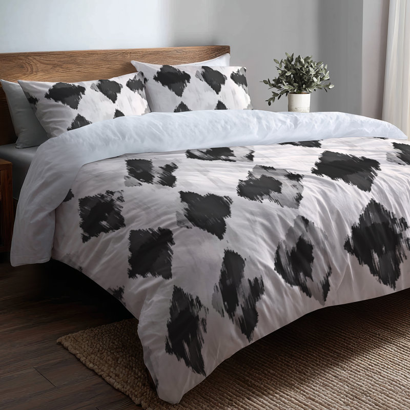 Ensemble de literie moderne 3 pièces - Ensemble de housse de couette et coussin décoratif scandinave noir et blanc
