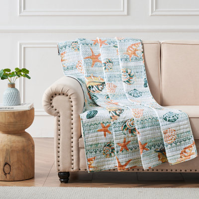 Greenland Home Fashions Kona Throw – 50"x60", Reversible, Cotton Face, Soft Fill, Machine Washable, Coastal-Inspired Accent Blanket