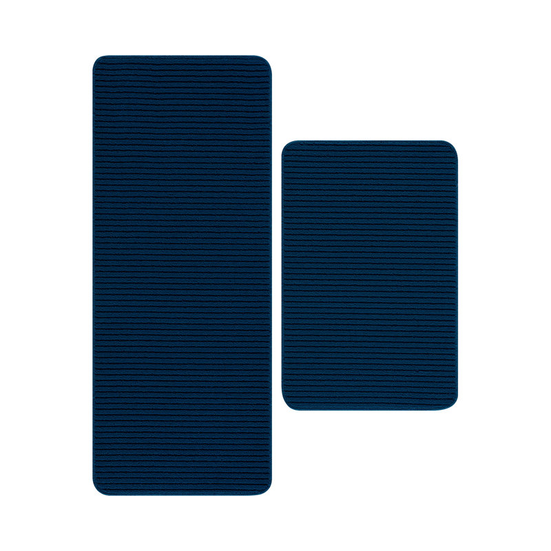 Arturas Solid Color Synthetic Non-Skid Kitchen Mat, Denim Blue