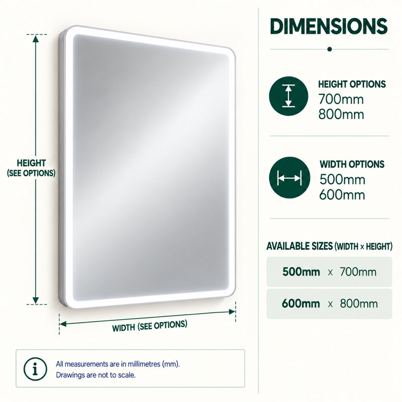 Flat Wall Vanity Mirror, 80 cm H x 60 cm W