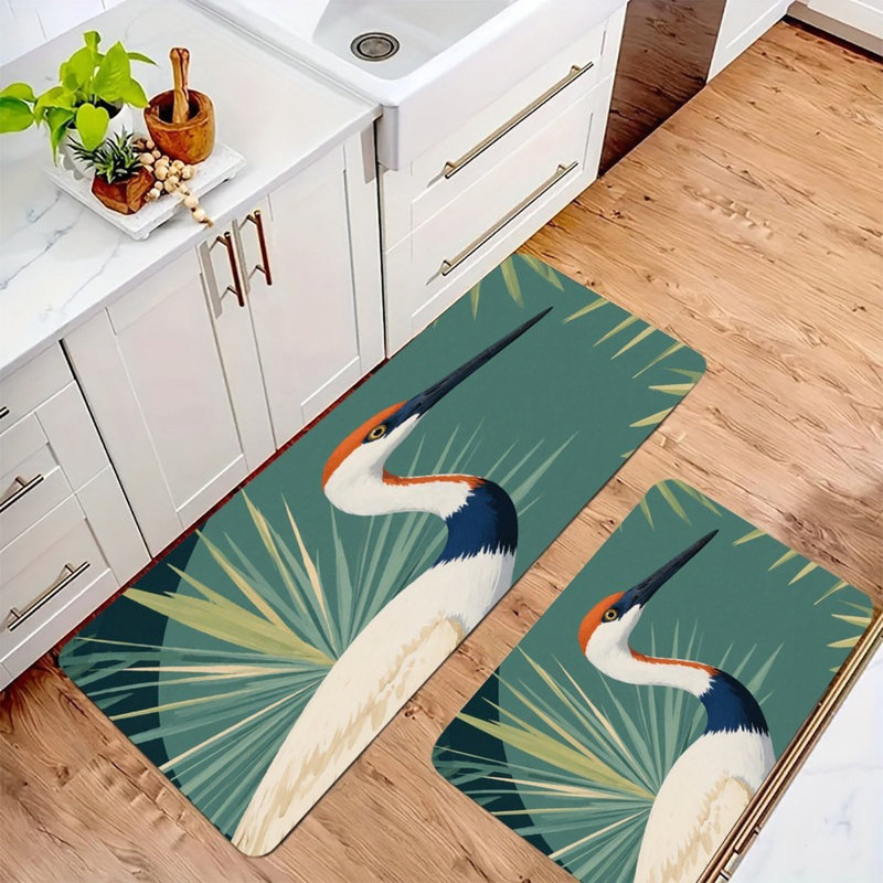 Ensemble de 2 tapis de cuisine oiseaux tropicaux et palmiers