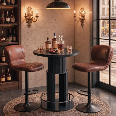 Round Bar Table, 39.4" H Bistro Pub Table With Storage, Counter Height Pub Table With Metal Ring Footrest, For Home Bar, Dining Room, Kitchen, Black (Only Table)
