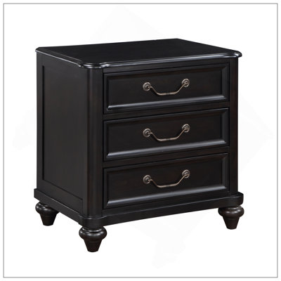 Charcoal Brown Traditional Nightstand With 3 Drawers, Antique Handles, And Classic Design For Elegant Bedroom Storage