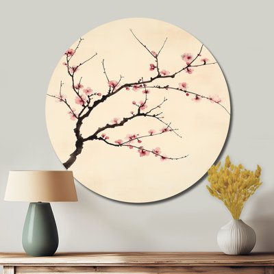 Plum Blossoms in Ink - Art mural rond en métal Sumi-e