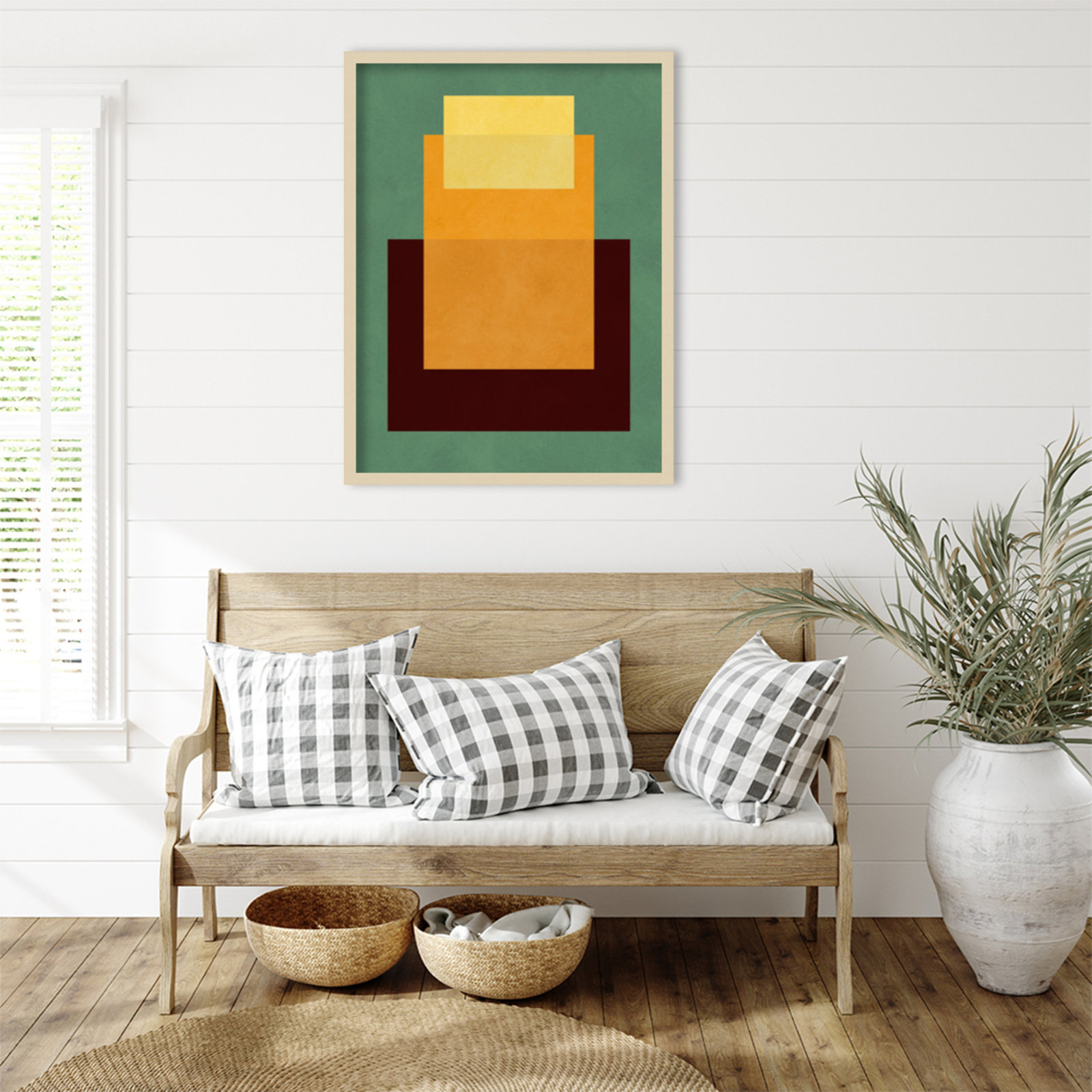 Overlapping Geometry 10 Print, 33" H x 25" W, Green/Orange, Brown