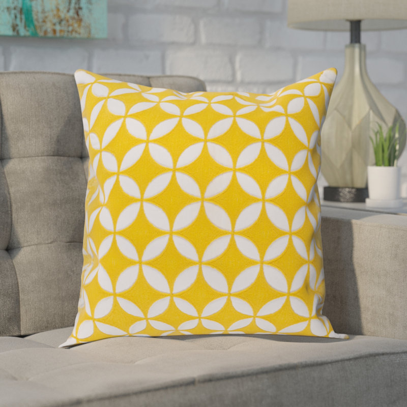 Geometric Cotton Reversible Pillow Cover, 20" x 20", Sunflower/Ivory Geometric, Pillow Cover Only - No Insert