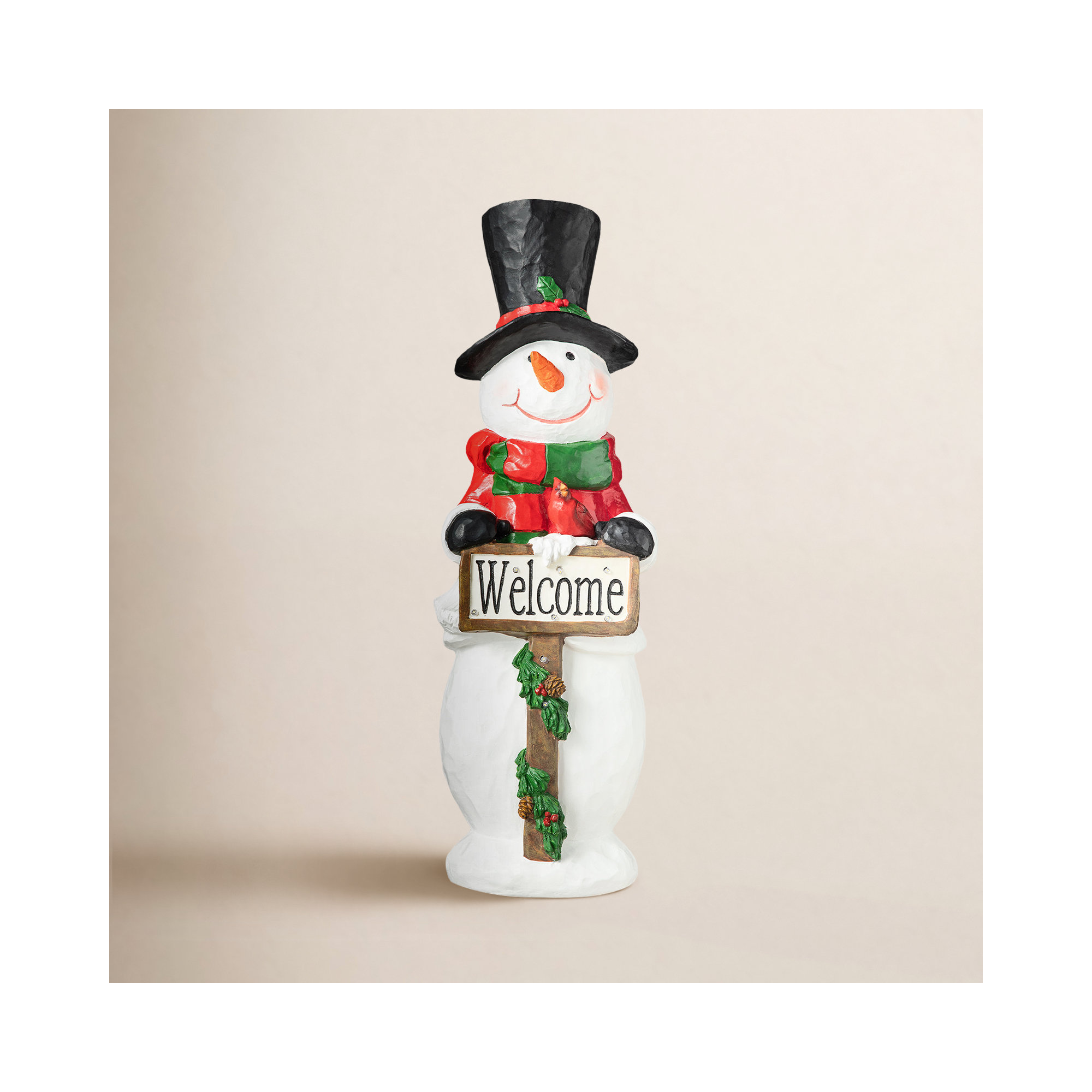 29.25"H Christmas Resin Snowman Porch Décor Includes 8 Warm White Lights With Timer
