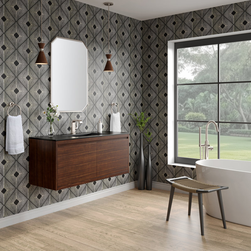 Mantova 47.25'' W Single Vanity, Charcoal Black, Glossy White