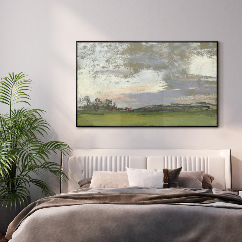 «Pastel Landscape with Rolling Fields and Calm Sky Home Decor», très grand imprimé mural encadré (assemblage requis)